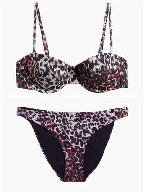 Veronica Beard Leopard Print Marau Low Rise Brief Dyer Bikini Top Set Large/8
